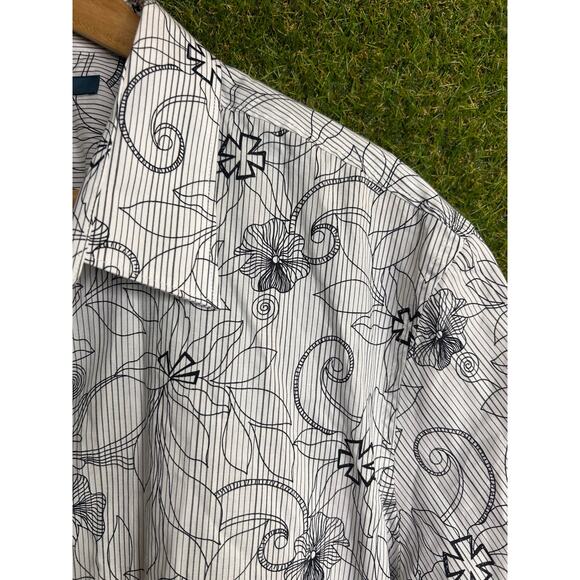 NWT Perry Ellis Cotton Short Sleeve Shirt Floral Sketch Print Modern Fit Sz XXL - Picture 2 of 9